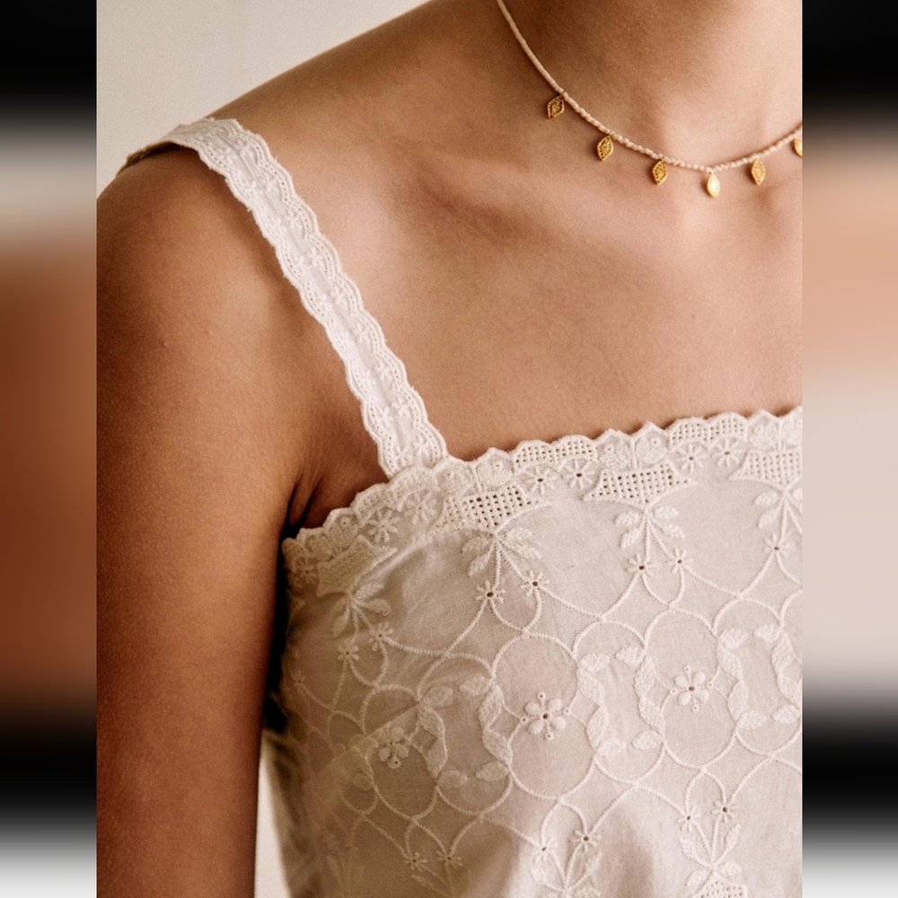 Sezane Cream Embroidered Cotton Camisole & Shorts Set - Picture 3 of 6
